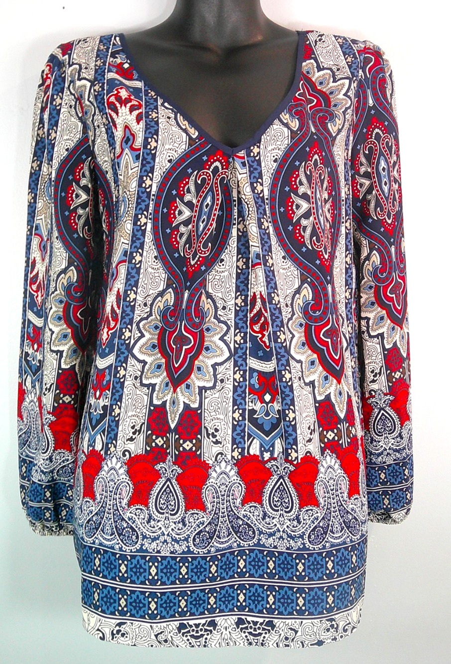 Pink Owl Apparel V-neck Women's Small Blouse Red, White, Blue Style U9504047